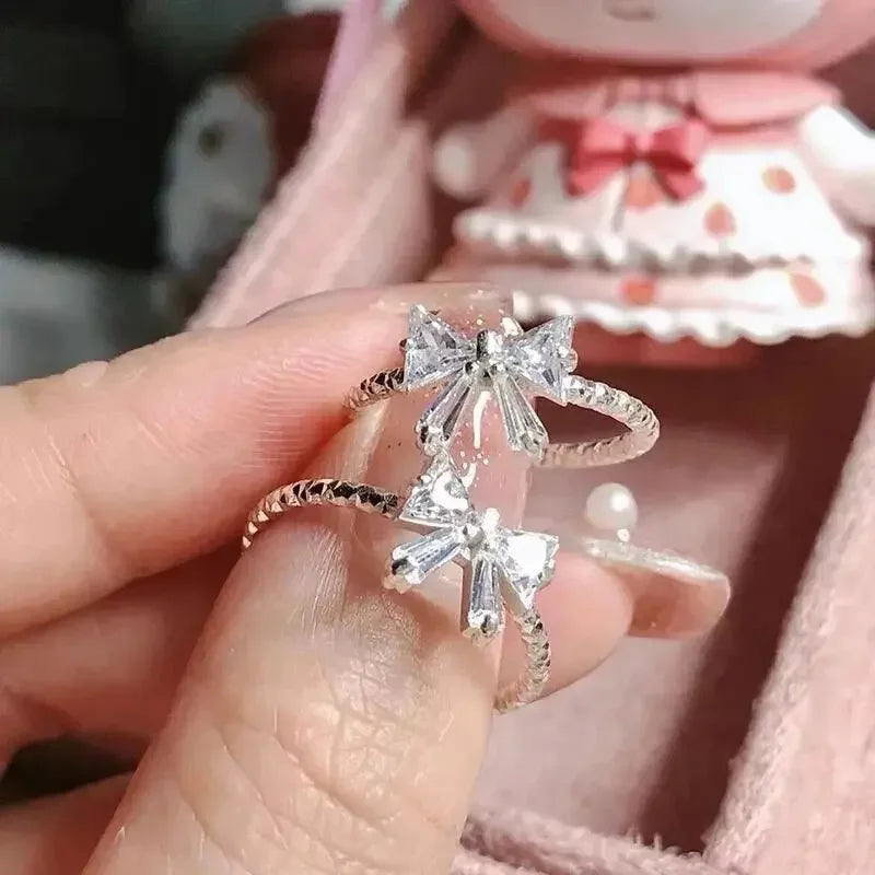 Elegant Bowknot Y2K Rings For Women Fashion Zircon Flower Rings Adjustable Exquisite Rings Design Wedding Party Jewelry Gifts