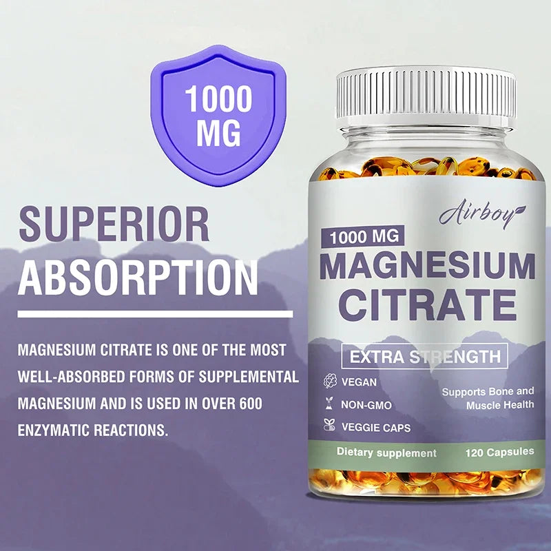 Magnesium Citrate - Supplement for Stress, Relaxation, Bone, Sleep, Heart Health, Nerve, Muscle & Metabolism