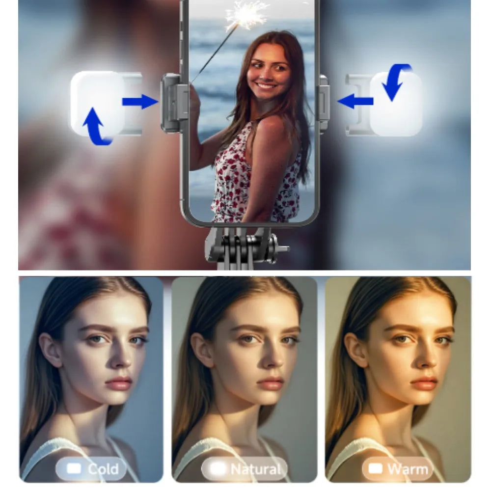 MEUYAG Selfie Stick Tripod with 1708mm Long Monopod Fill Light, Bluetooth Remote, 360° Rotation, 1/4 Interface, for mobile phone