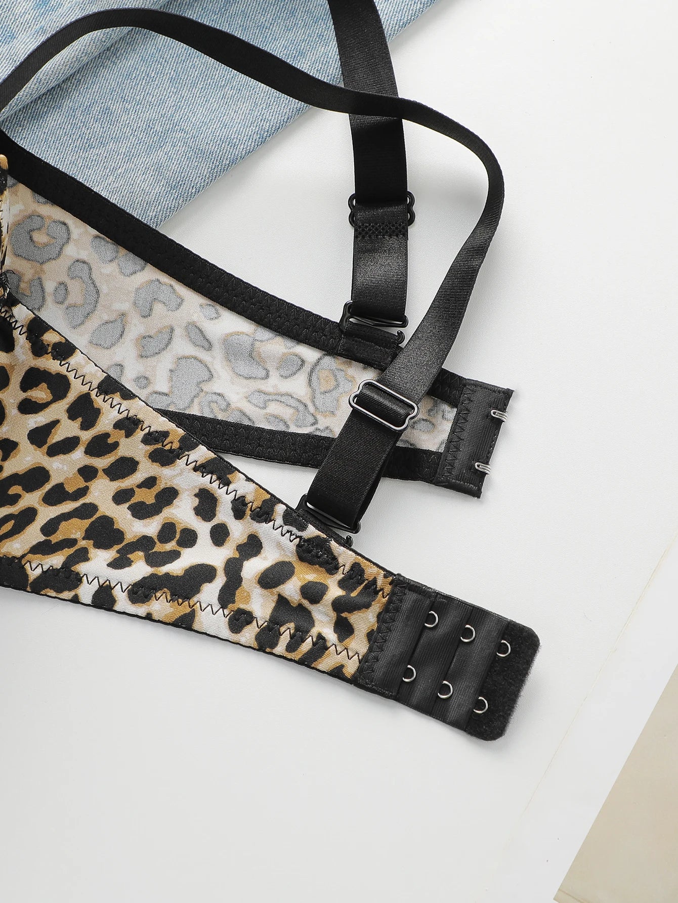 Sexy leopard print 2-piece set with gathered lifting and thickened steel support bra set for women's underwear B2051