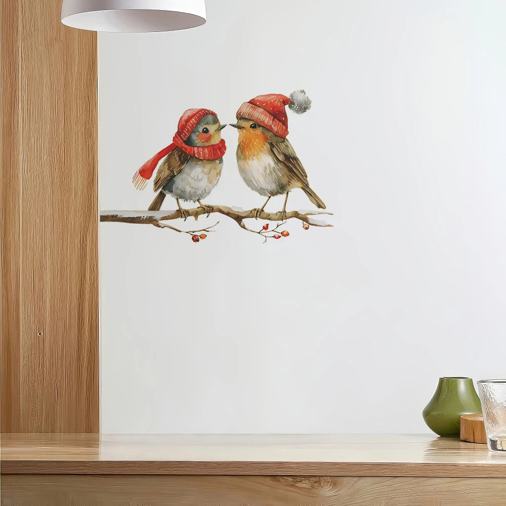 Christmas Couple Bird Wall Stickers Window Valentine's Day Living Room Bedroom Switch Home Decoration Mural Decal