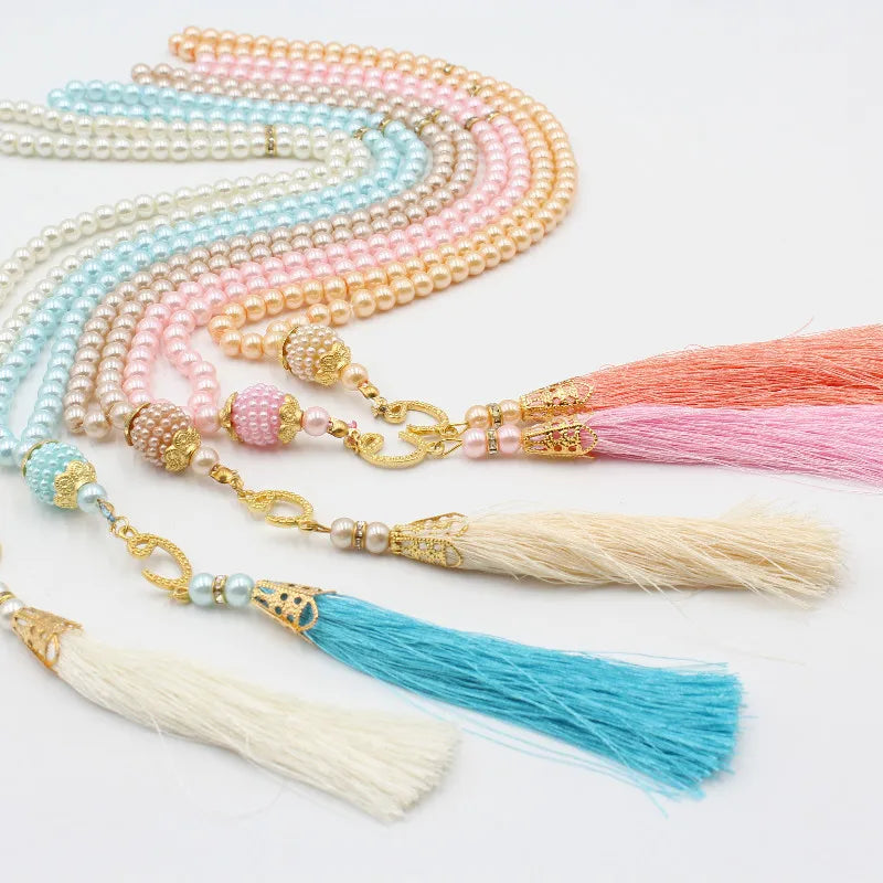 6mm 99 Islamic Rosary Beads Bracelet Muslim Glass Imitation Pearl Bracelet Chanting Prayers Women's Jewelry Accessories Gift