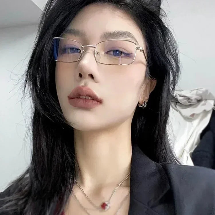 Y2K Harajuku Retro Small Square Frame Glasses for Women Metal Eyeglasses Clear Reading Spectacle Blue Light Blocking Eyewear