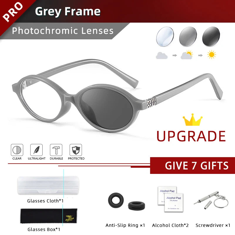 BLMUSA Retro Anti Blue Ray Photochromic Myopia Glasses Women Oval Small Frames Prescription Glasses Pop Classic Reading Glasses