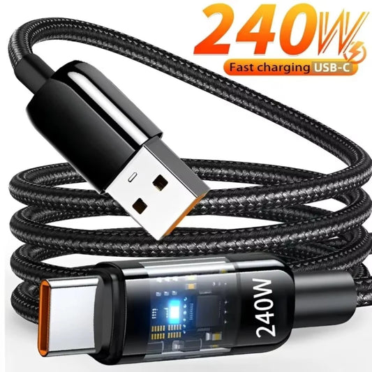 240W  Super Fast Charging QC 3.0 USB To Type C Data Cable For Samsung Xiaomi Huawei OPPO LED Phone Charger Cord Phone Accessorie