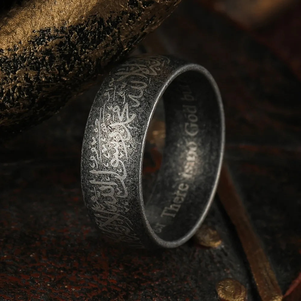Vintage Arabic Islamic Scripture Words Rings For Men Women Stainless Steel Muslim Religious Prayer Ring Retro Amulet Jewelry