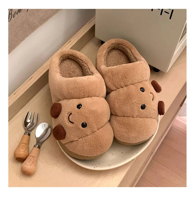 Fun Croissant Bread Cotton Slippers for Men and Women, Winter Couple Home Use, Thick-Soled Non-Slip Home Slippers for Women