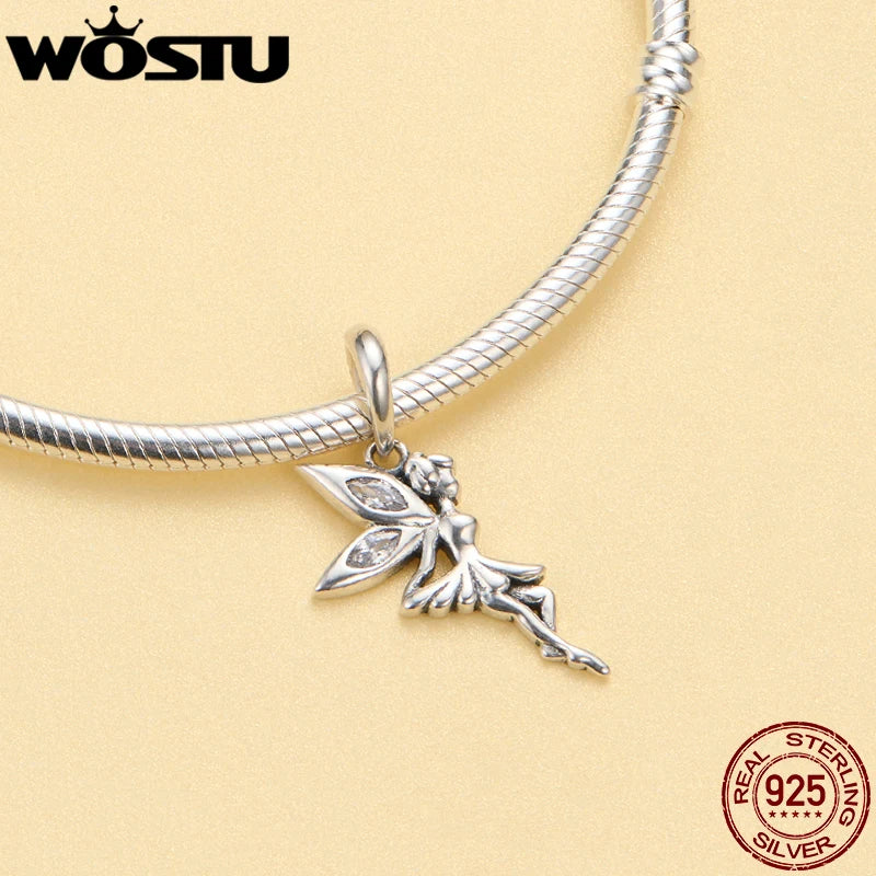 WOSTU 925 Sterling Silver Animal Cat Charm Pendant Heart Family Ladybug Bee Beads Fit Original Bracelet DIY Jewelry For Women