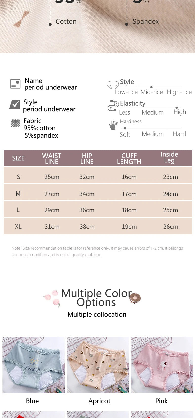 3pcs Menstrual Panties Girls Mid Waist Cartoon Bear Cotton Period Briefs Soft Leak proof Absorbent Incontinence Underwear S-XL