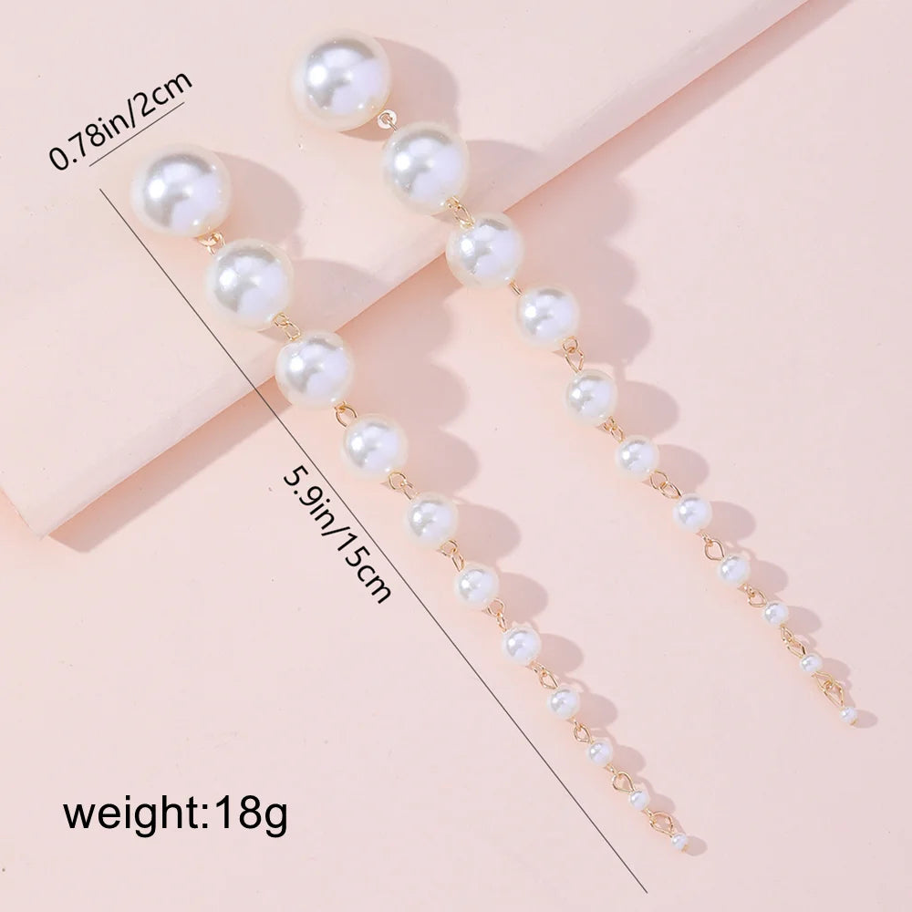 Long Dangling Earrings Women 2024 Trend Elegant Imitation Pearl Tassel Earrings Wedding Party Jewelry Accessories