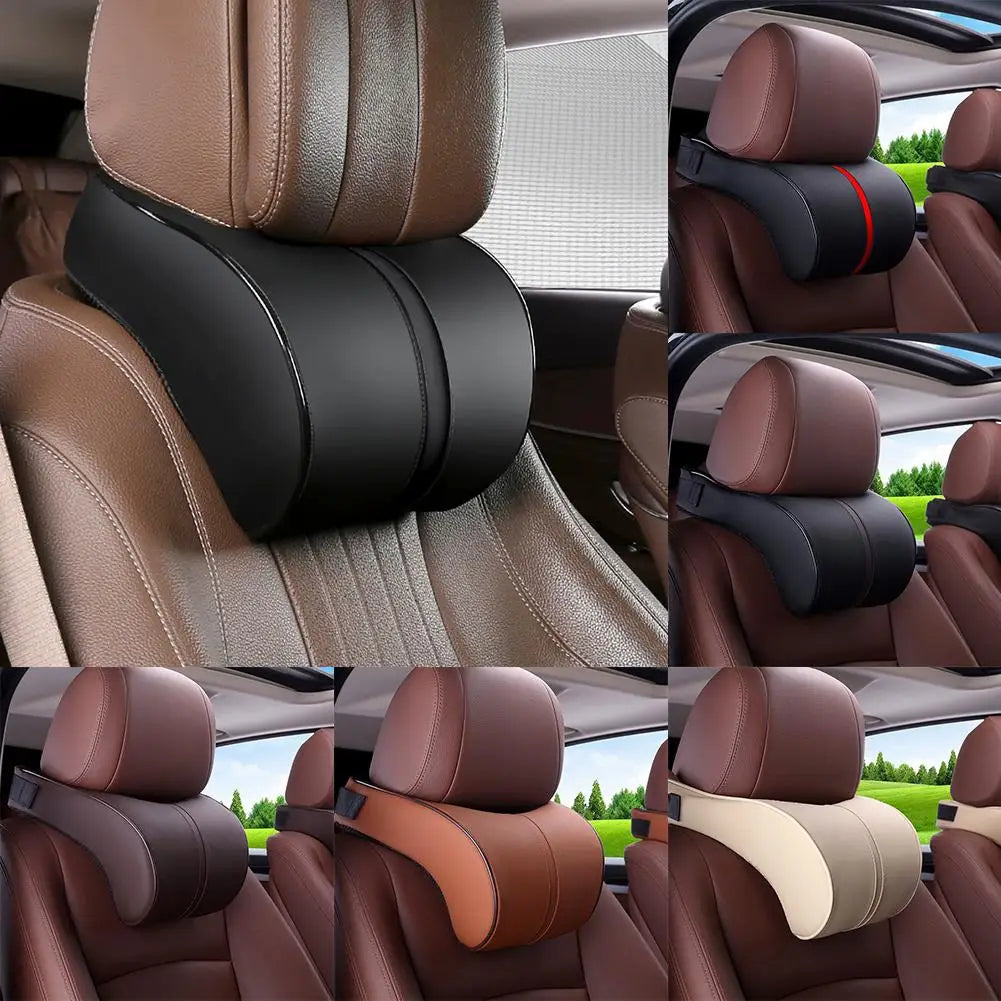 1Pcs Car Neck Pillow PU Leather Car Headrest Pillow Memory Foam Neck Pain Relief Car Seat Pillow Neck Support Auto Accessories