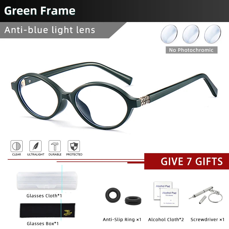 BLMUSA Retro Anti Blue Ray Photochromic Myopia Glasses Women Oval Small Frames Prescription Glasses Pop Classic Reading Glasses