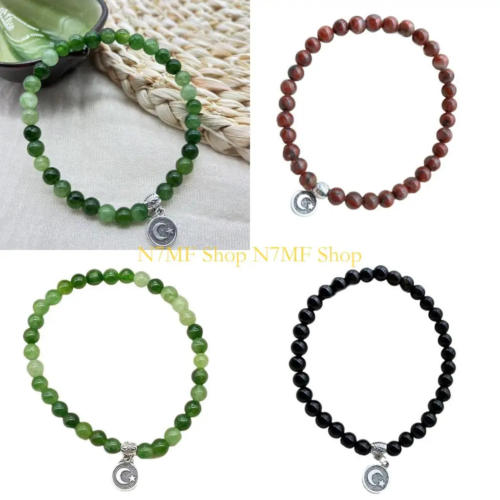 N7MF Unisex Prayer Beads Bracelet 33 Glass Beads Elastic Islamic Rosary Gift