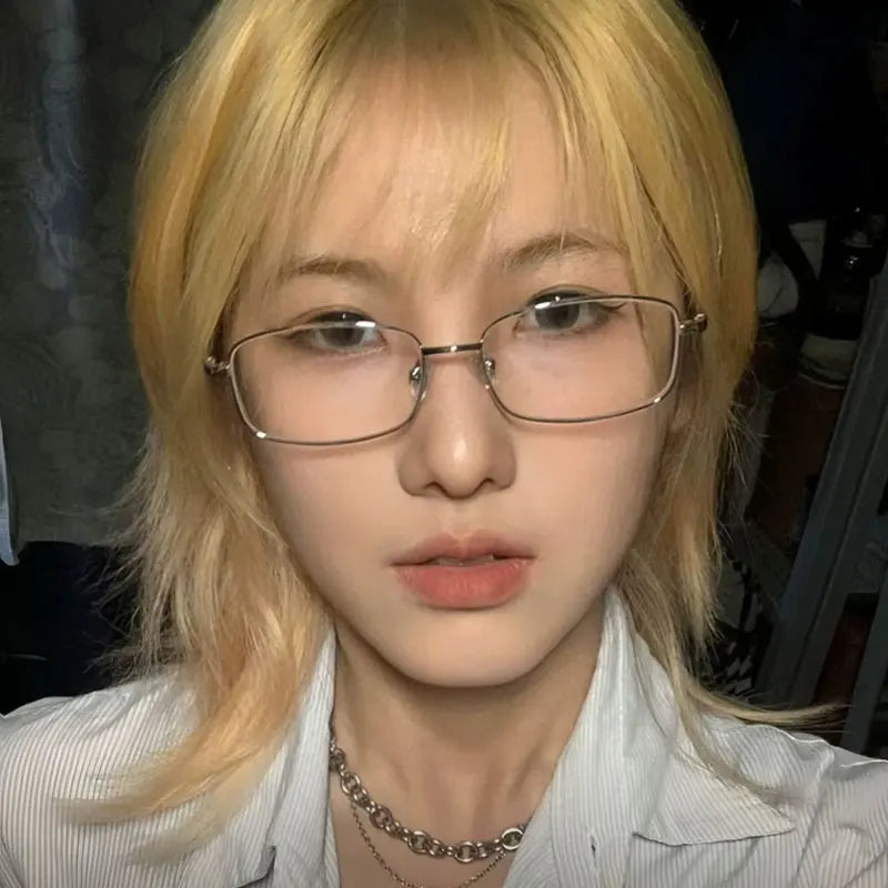 Y2K Harajuku Retro Small Square Frame Glasses for Women Metal Eyeglasses Clear Reading Spectacle Blue Light Blocking Eyewear