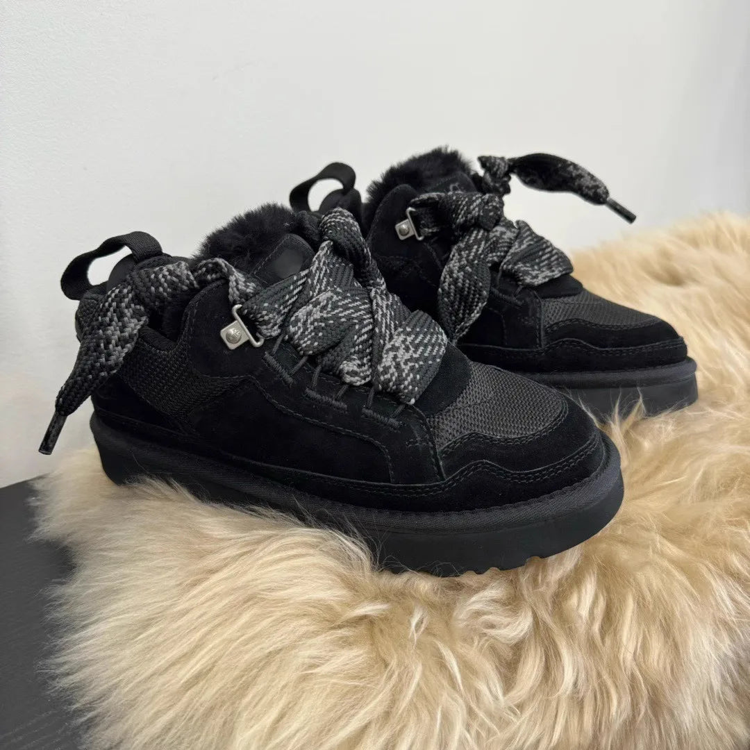 Women's cotton shoes 2025 new snow boots with plush and thickened fur integrated warmth and anti slip winter women's shoes