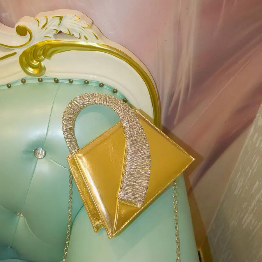 Luxury Satin Square Bag Wedding Party Clutch Purse Glitter Shiny Diamonds Handle Evening Bag Crossbody Bag Women Fashion Handbag