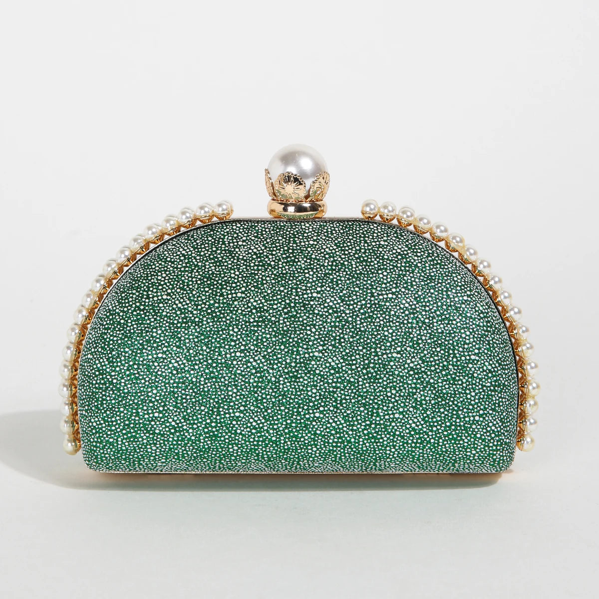 1PC Luxury Faux Pearl Decor Evening Bag,Big Faux Pearl Closure Sparkling Women's Clutch Purse For Wedding Prom Party