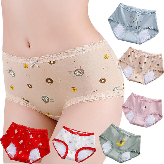 3pcs Menstrual Panties Girls Mid Waist Cartoon Bear Cotton Period Briefs Soft Leak proof Absorbent Incontinence Underwear S-XL