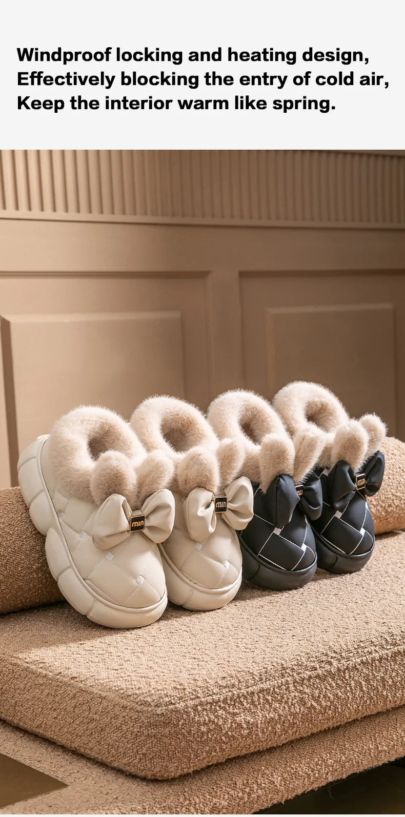 Thick soled bag with cotton slippers, women's winter new fashion bow with plush warm and waterproof snow boots for outdoor wear