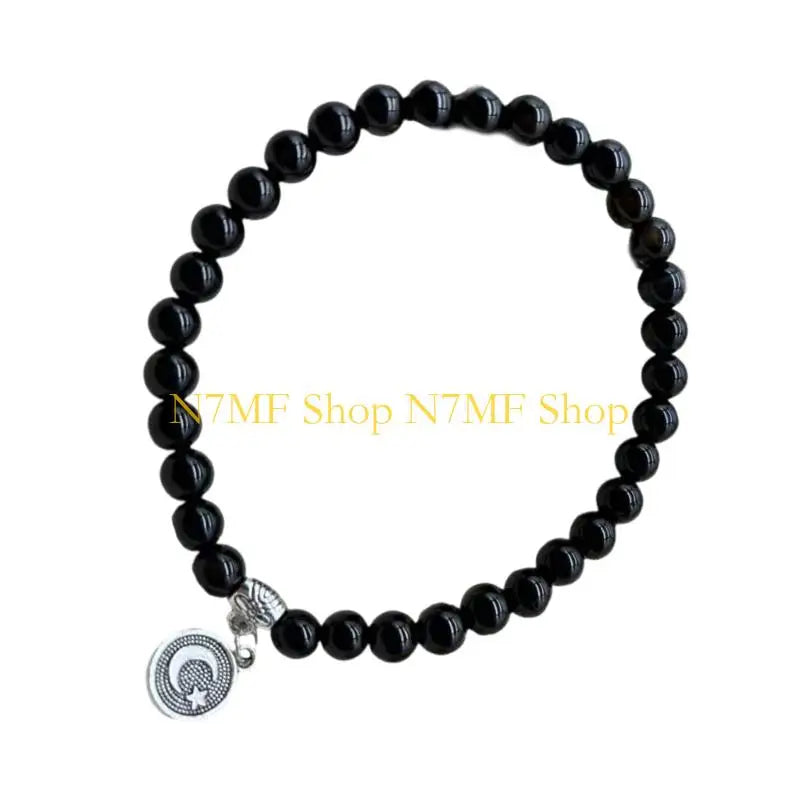 N7MF Unisex Prayer Beads Bracelet 33 Glass Beads Elastic Islamic Rosary Gift