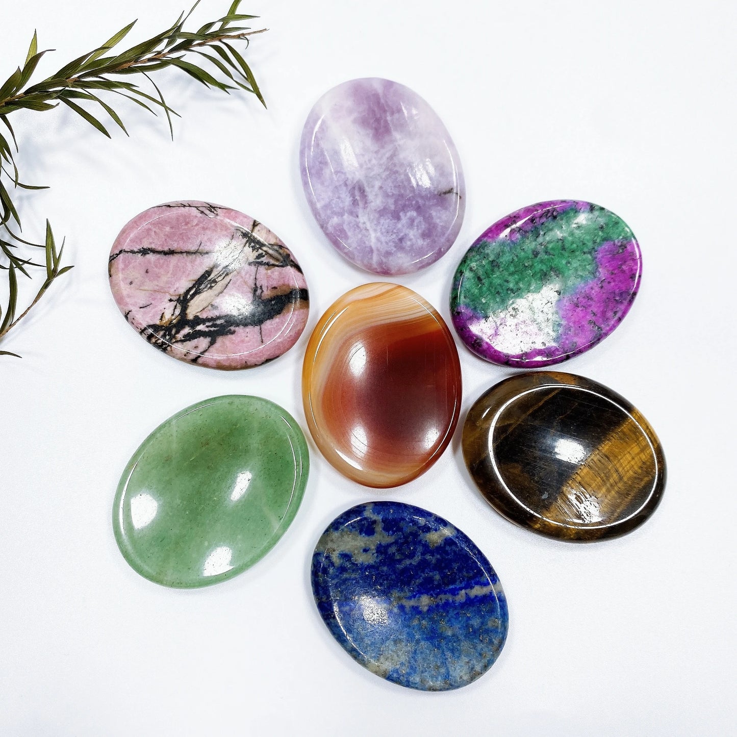 Natural Stone Thumb Worry Stone Crystal Quartz Oval Pocket Massage Palm Reiki Healing Therapy Meditation Spiritual Flake Gift