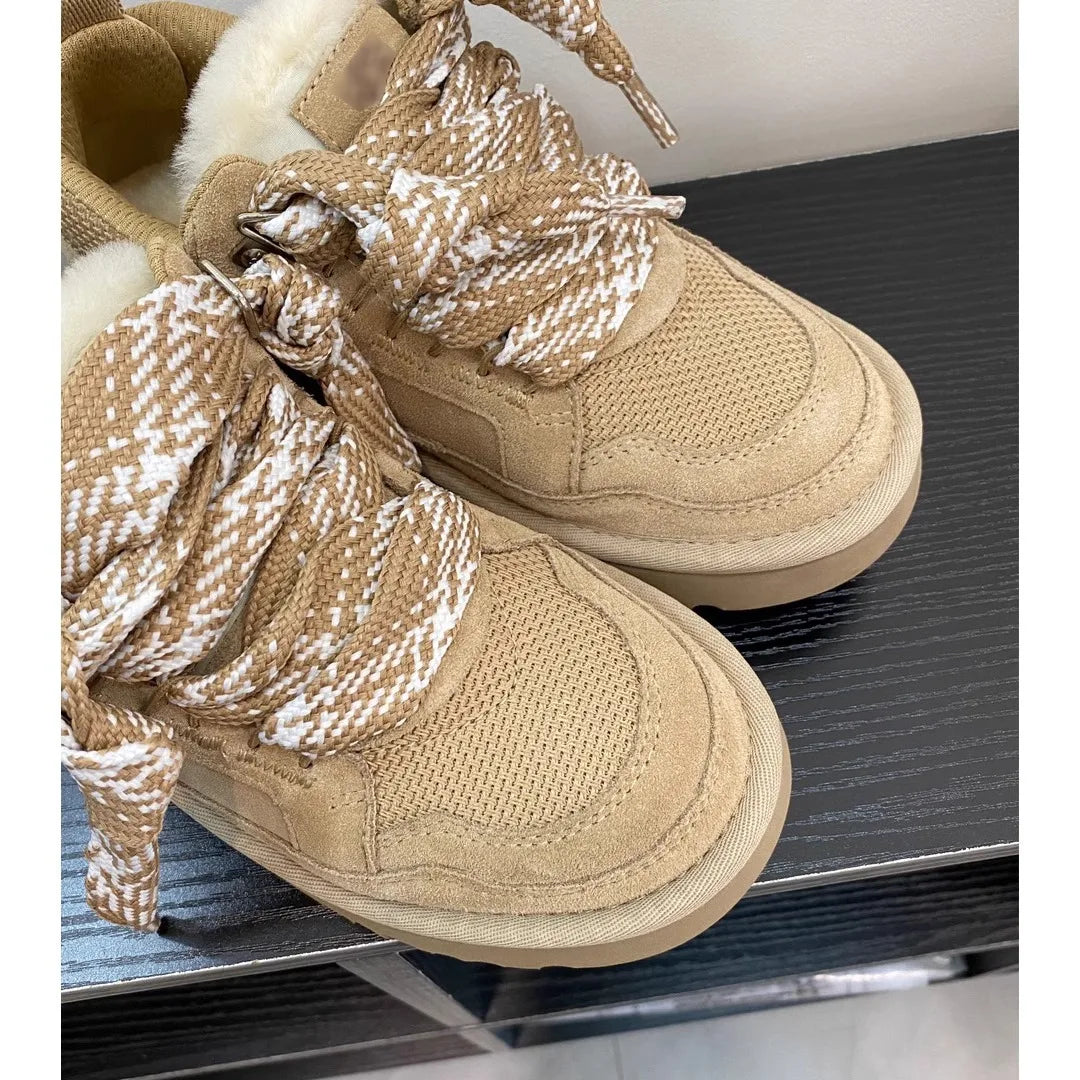 Women's cotton shoes 2025 new snow boots with plush and thickened fur integrated warmth and anti slip winter women's shoes