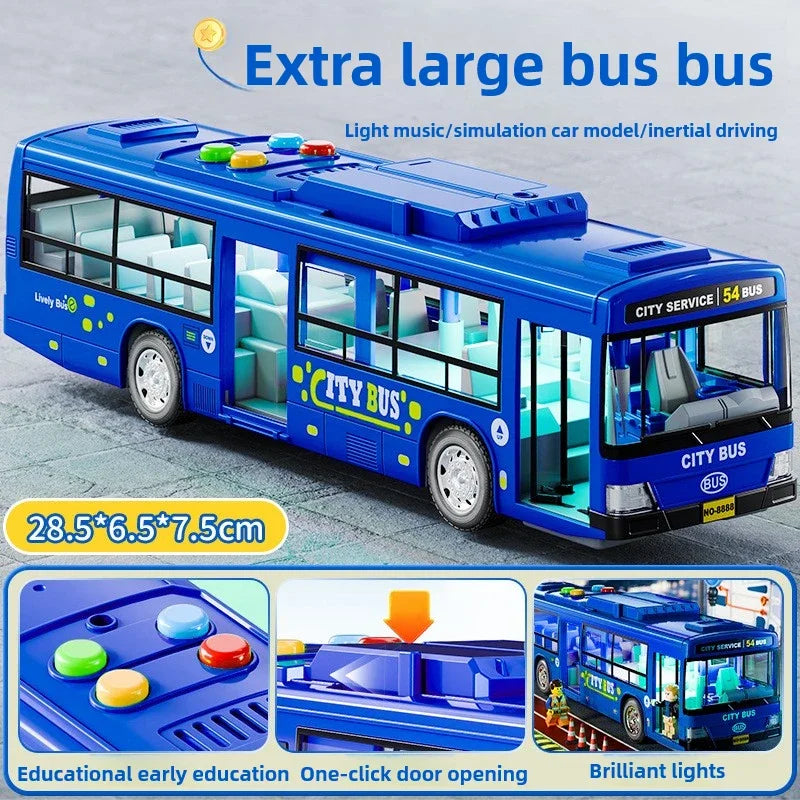 Extra Large City Bus Kids Toy with Lights Sounds Inertia One - Button Door Open Educational School Bus Model Toys Gift for Boys