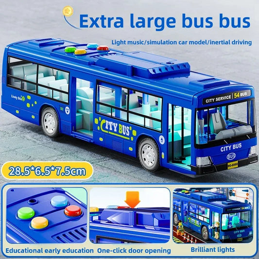 Extra Large City Bus Kids Toy with Lights Sounds Inertia One - Button Door Open Educational School Bus Model Toys Gift for Boys