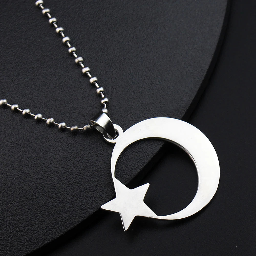 Crescent Moon Star Necklace For Men Women Spiritual Islamic Muslim Amulet Pendant Turkish Religious Jewelry ﻿