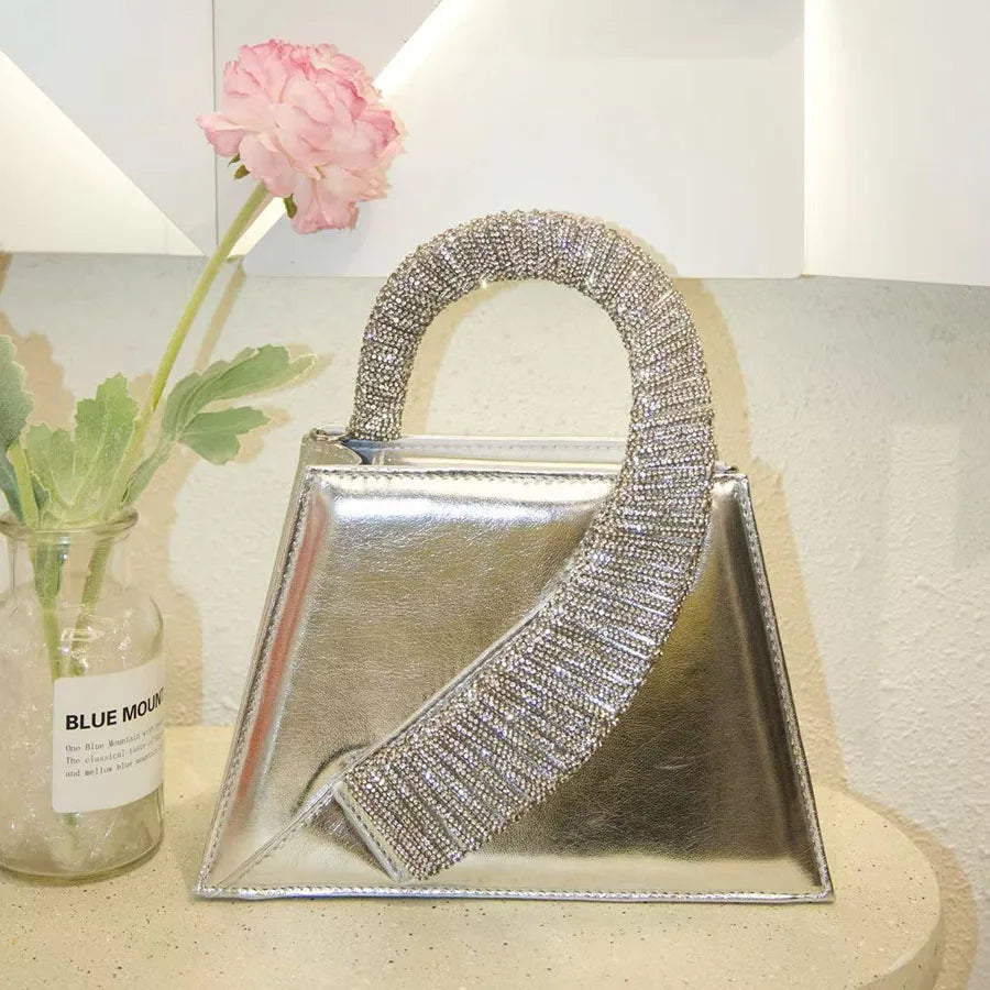 Luxury Satin Square Bag Wedding Party Clutch Purse Glitter Shiny Diamonds Handle Evening Bag Crossbody Bag Women Fashion Handbag