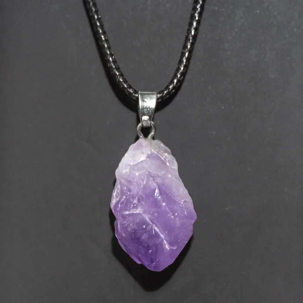 1PC Natural Crystal Rough Stone Amethyst Pendant Energy Healing Gemstone Amethyst Necklace Charms Chakra Halo Jewelry for Women