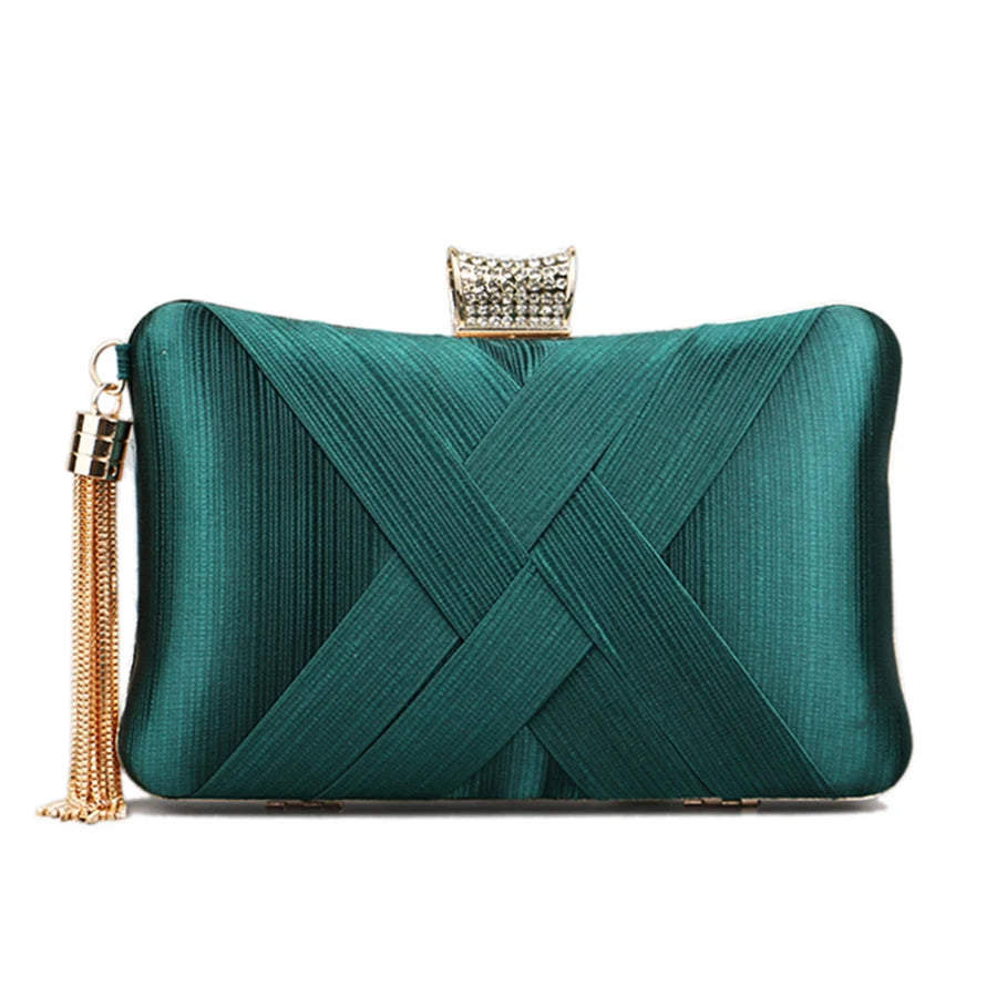 Vintage Fringed Cross Design Women Evening Bags Crystal Handbags Banquet Wedding Bridal Party Clutch Purse Chains Shoulder Bags