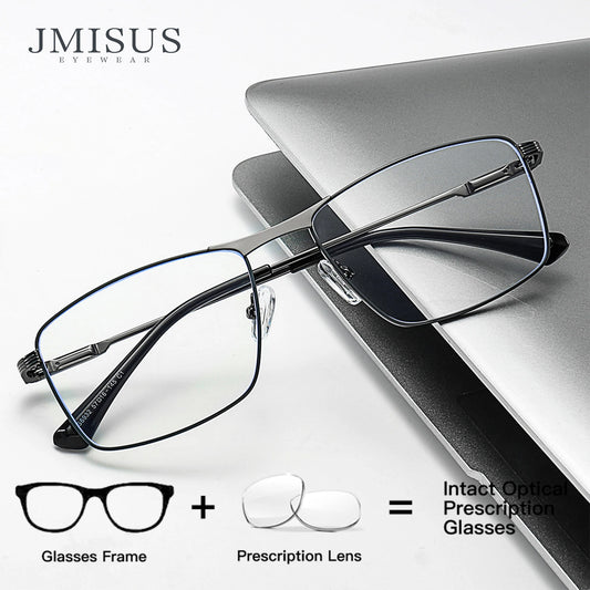JMISUS 2025 Fashion Alloy Square Prescription Glasses Man Anti-Blue Light/Photochromic Myopia Eyewear Optical Eyeglasses