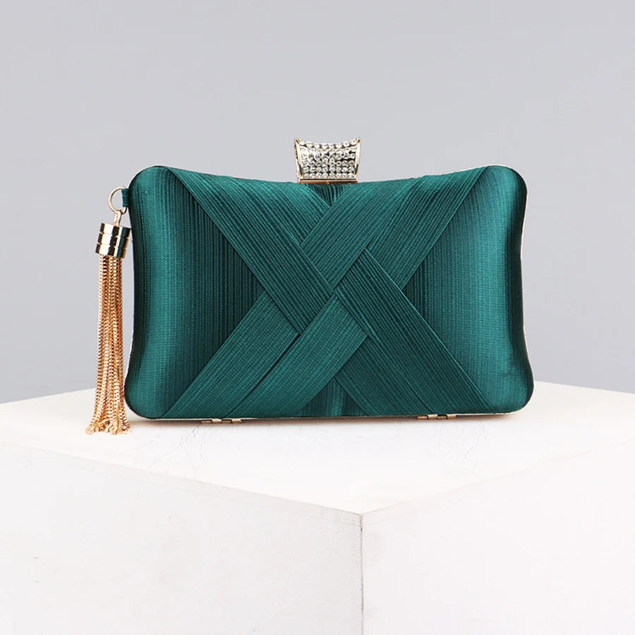 Vintage Fringed Cross Design Women Evening Bags Crystal Handbags Banquet Wedding Bridal Party Clutch Purse Chains Shoulder Bags