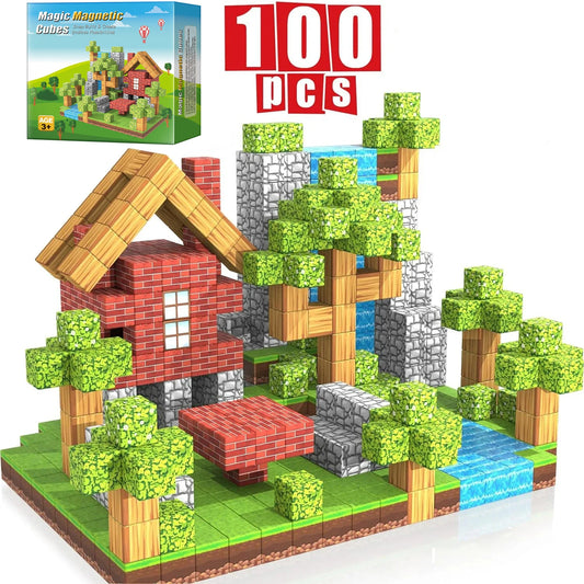 100pcs Magnetic Blocks Toy Build Magnet Set For Boys Girls Stem Montessori Sensory Cubes For Toddlers Gift