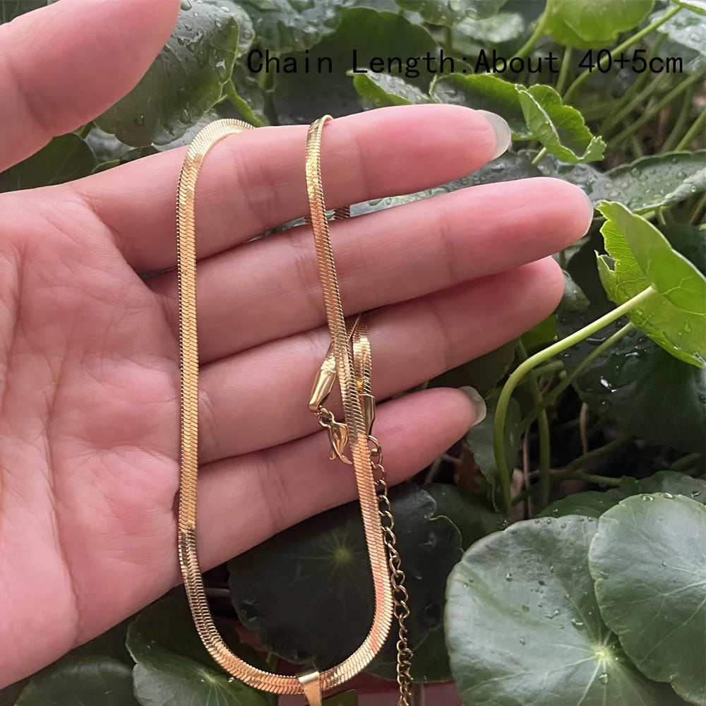 Hamsa Hand Pendant Necklace Women Men Amulet Stainless Steel Herringbone Snake Chain Hand of Fatima Choker Islamic Jewelry