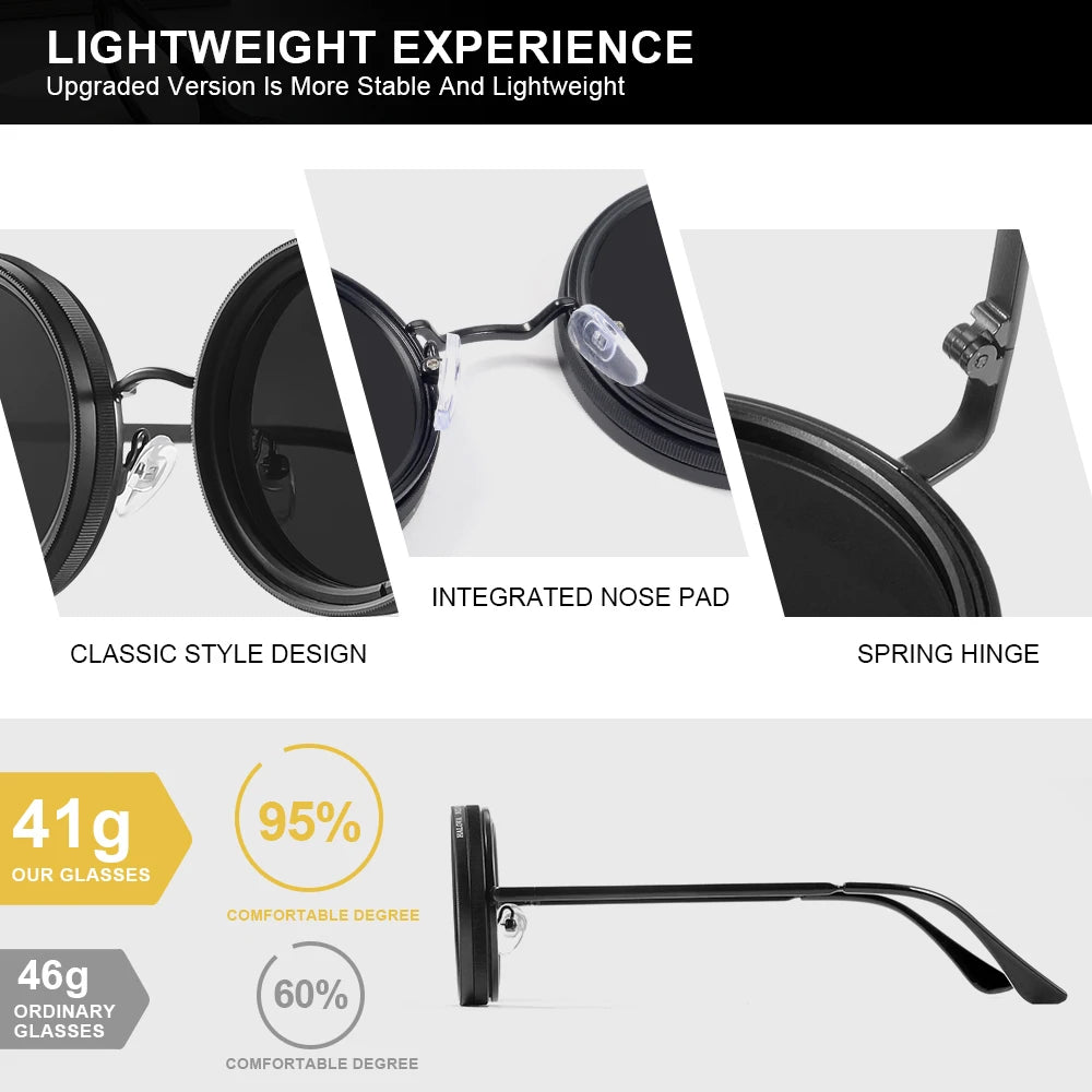 CRIXALIS Adjustable Tint Sunglasses Men 1-9 Gears Round Polarized Glasses Women with ND Filter Lens Beach Shady Fishing Driving