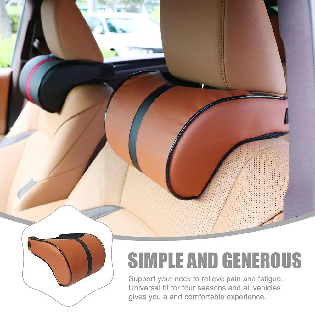 1Pcs Car Neck Pillow PU Leather Car Headrest Pillow Memory Foam Neck Pain Relief Car Seat Pillow Neck Support Auto Accessories
