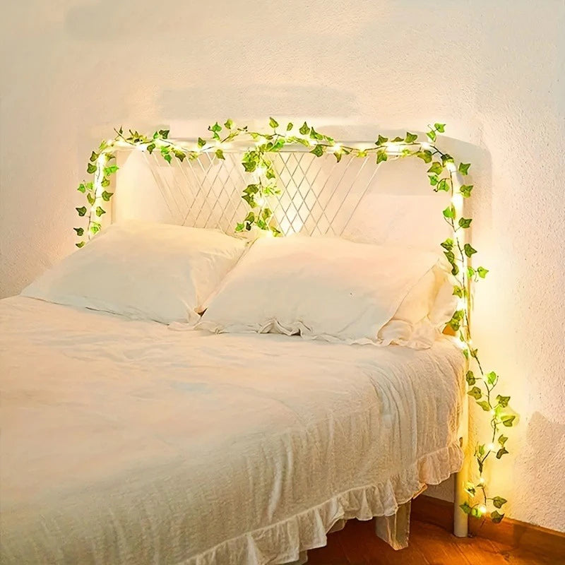 2M Green Leaf Artificial Ivy Vine LED Light for Home Room Decor Wedding Party Decoration Christmas Wall Plant Wreath Fake Plant