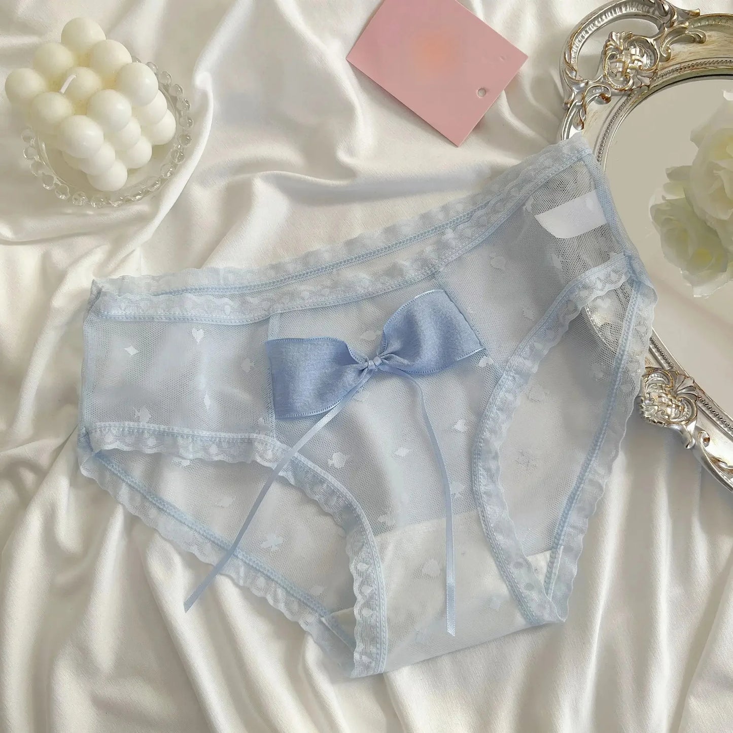 Pure Desire Sexy Lace Briefs Girls Underwear Netting Seamless Butt Covering Mid Waist Design Cute Butterfly Knot Women's Panties