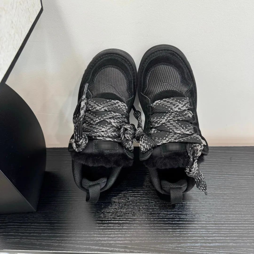 Women's cotton shoes 2025 new snow boots with plush and thickened fur integrated warmth and anti slip winter women's shoes