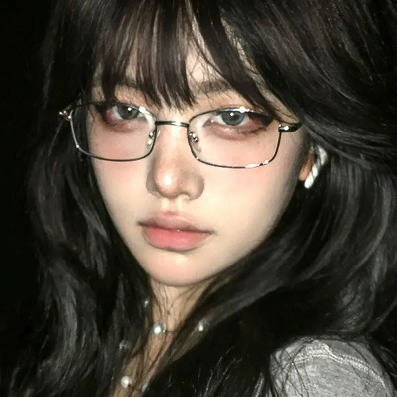 Y2K Harajuku Retro Small Square Frame Glasses for Women Metal Eyeglasses Clear Reading Spectacle Blue Light Blocking Eyewear