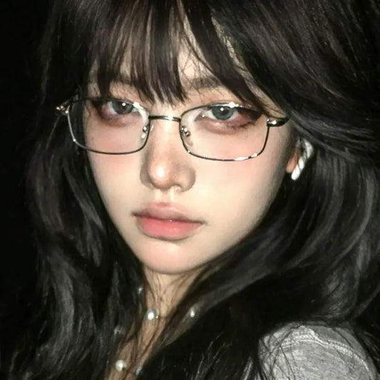 Y2K Harajuku Retro Small Square Frame Glasses for Women Metal Eyeglasses Clear Reading Spectacle Blue Light Blocking Eyewear