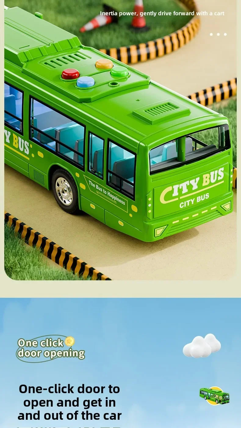 Extra Large City Bus Kids Toy with Lights Sounds Inertia One - Button Door Open Educational School Bus Model Toys Gift for Boys