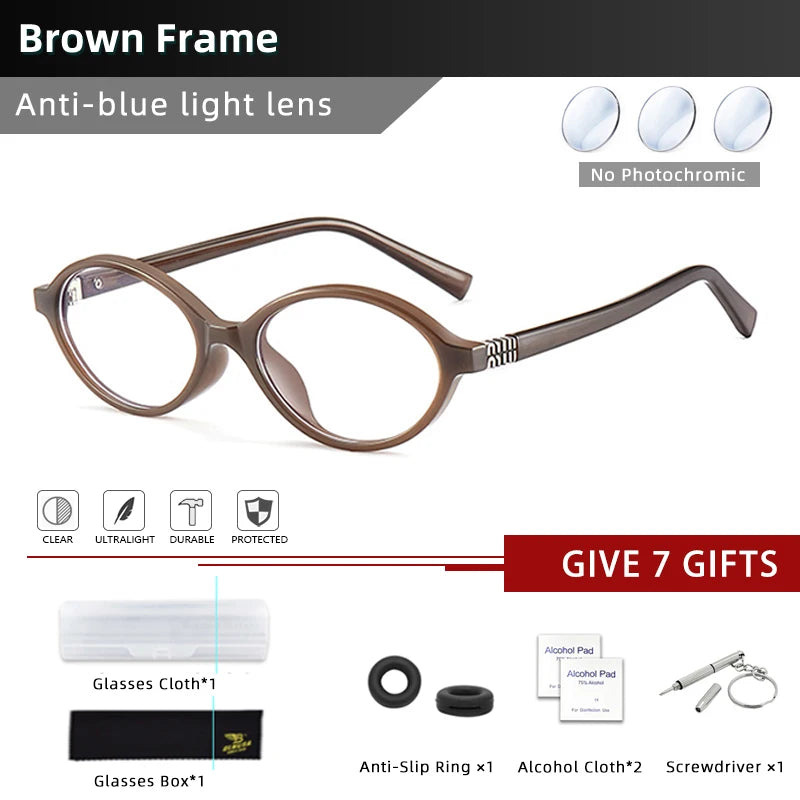 BLMUSA Retro Anti Blue Ray Photochromic Myopia Glasses Women Oval Small Frames Prescription Glasses Pop Classic Reading Glasses