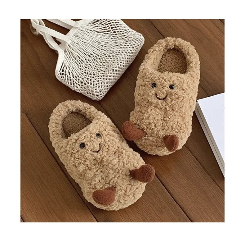 Creative and Fun Peanut-Shaped Home Warm Cotton Slippers for Women, Ins-Style Plush Non-Slip Winter Indoor Ladies' Slippers
