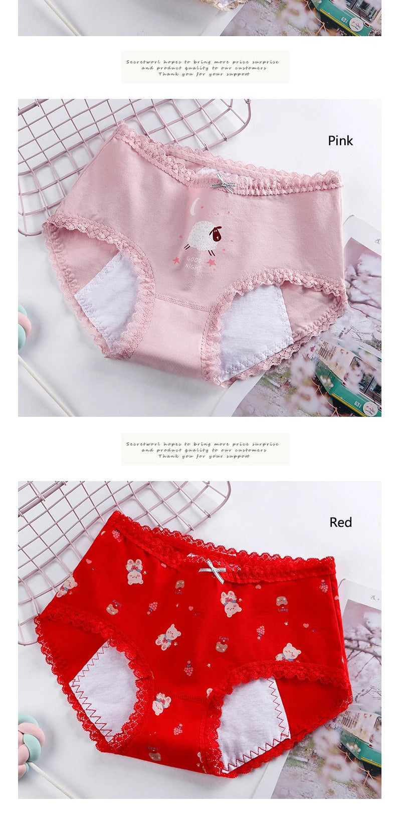 3pcs Menstrual Panties Girls Mid Waist Cartoon Bear Cotton Period Briefs Soft Leak proof Absorbent Incontinence Underwear S-XL