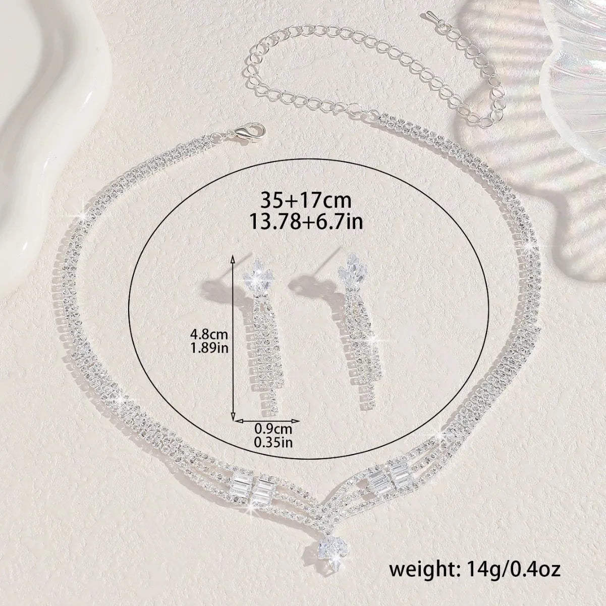 Ladies' Fashionable Silver-Plated And Diamond-Encrusted Metal Necklace, Earrings Set, Bride'S Wedding Attire And Accessories