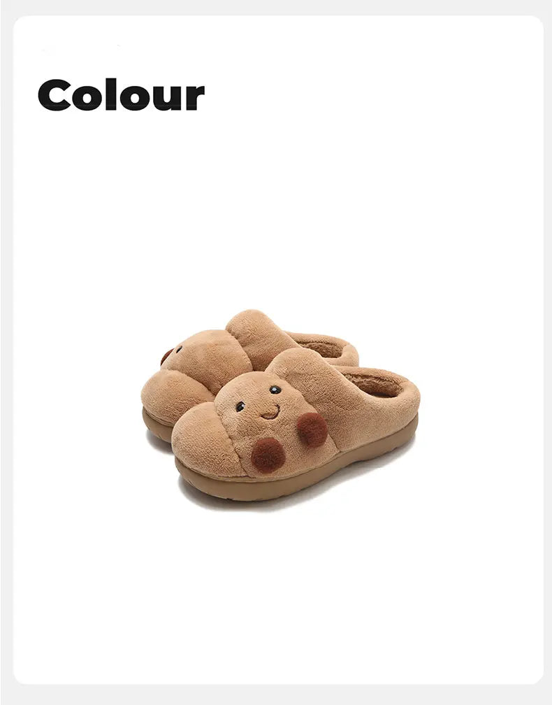 Fun Croissant Bread Cotton Slippers for Men and Women, Winter Couple Home Use, Thick-Soled Non-Slip Home Slippers for Women