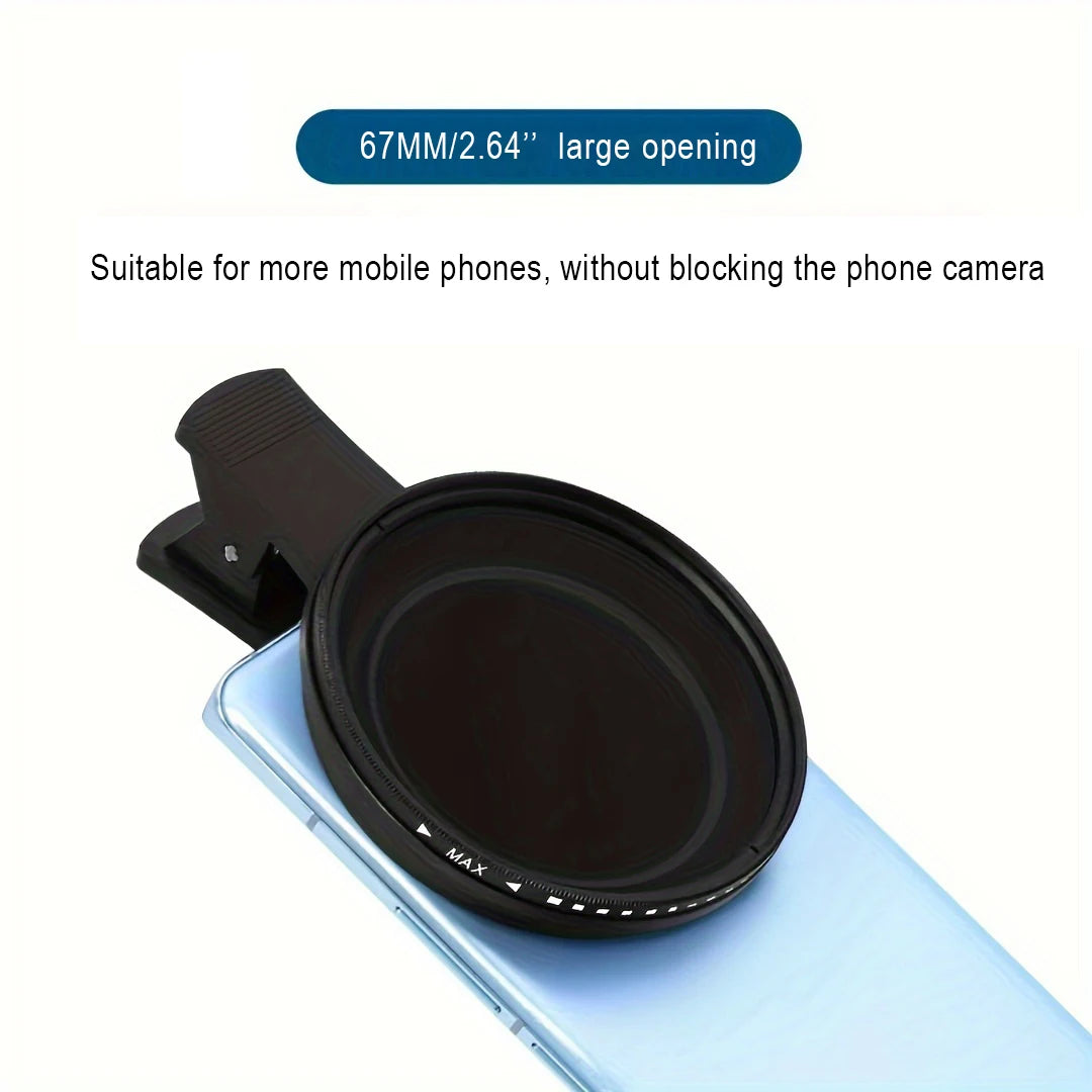 67mm Lens Filter Kit with Mobile Phone Lens Clip Variable ND2-ND400 Filter for iPhone 16 15 14 Pro Max Google Pixel Smart Phones